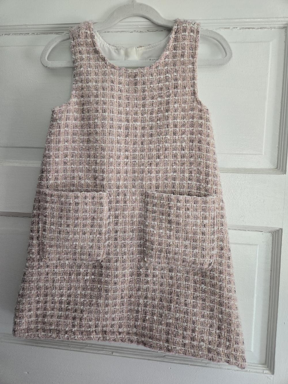 Rachel Zoe Girls Pink Tweed Shift Dress Jumper Pockets Size 4